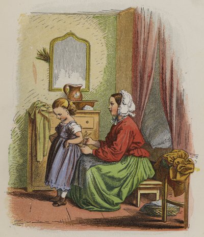Madre vistiendo a su hija pequeña de Oskar Pletsch